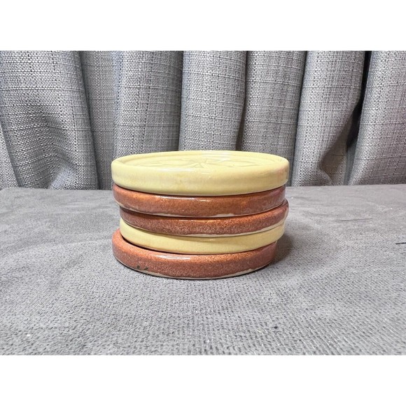 PIGEON FORGE POTTERY Buttermold Print Round Coasters Fall Harvest Brown Biege - Picture 12 of 13